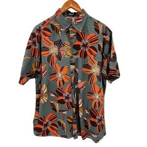 JOGAL Men's Green Floral Short Sleeve Button Down Shirt XL